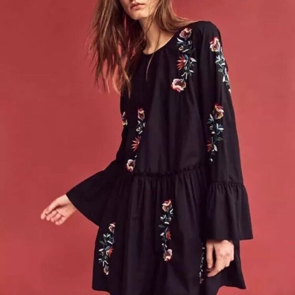 NWT Zara Embroidered Long Sleeve Mini Dress M - Picture 4 of 16